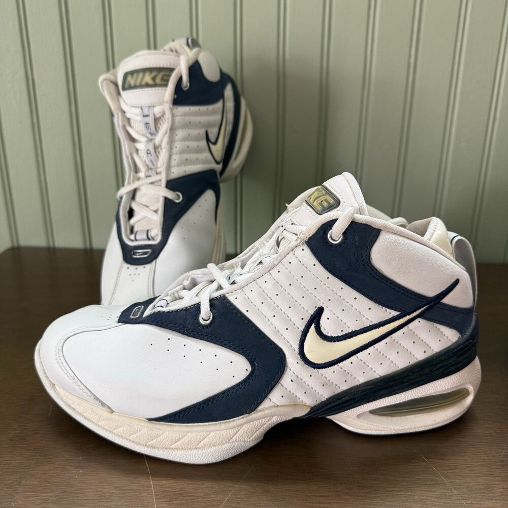 Vtg Y2K Nike Air Max Uptempo White Navy Blue Women 8.5 Basketball Shoes RARE